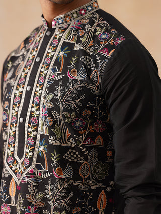 Silk Blend Kurta with Multicolor Embroidery