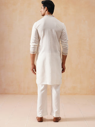Silk Blend Kurta Set with Multicolor Embroidery