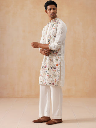 Silk Blend Kurta Set with Multicolor Embroidery