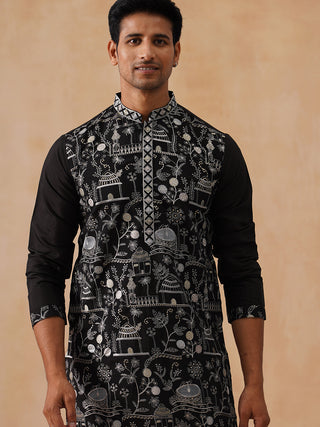 Silk Blend Embroidered Kurta Pyjama Set