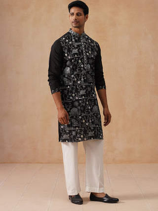 Silk Blend Embroidered Kurta Pyjama Set