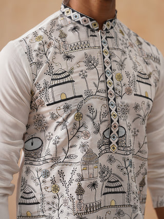 Silk Blend Embroidered Kurta Pyjama Set