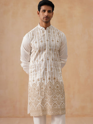 Embroidered Silk Blend Kurta Pyjama Set