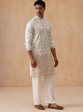 Embroidered Silk Blend Kurta Pyjama Set