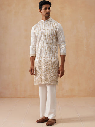 Embroidered Silk Blend Kurta Pyjama Set