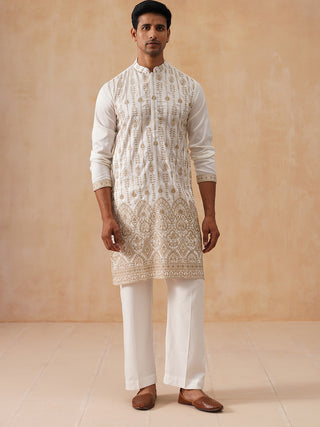 Embroidered Silk Blend Kurta Pyjama Set