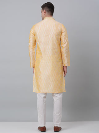 Men's Golden Collar Embroidered Kurta with Pyjama.