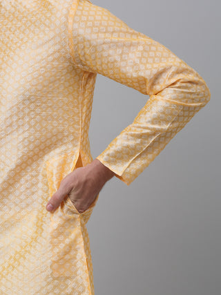 Men's Golden Collar Embroidered Kurta with Pyjama.