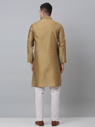 Men's Mustard Collar Embroidered Kurta with Pyjama.