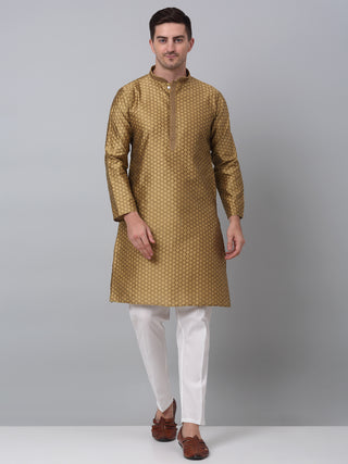 Men's Mustard Collar Embroidered Kurta with Pyjama.