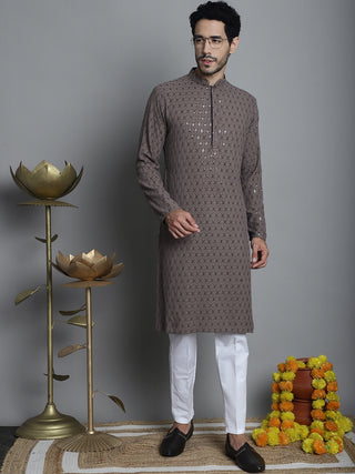 Men's Chikankari Embroidered and Sequence Kurta with Pyjama