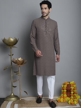 Men's Chikankari Embroidered and Sequence Kurta with Pyjama