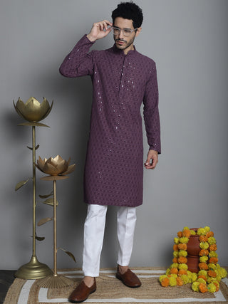 Men's Chikankari Embroidered and Sequence Kurta with Pyjama