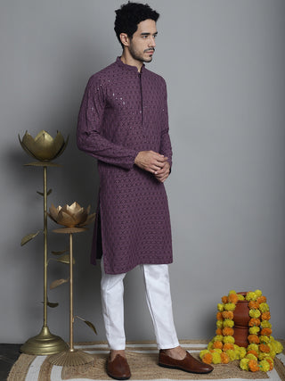 Men's Chikankari Embroidered and Sequence Kurta with Pyjama