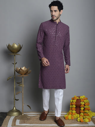 Men's Chikankari Embroidered and Sequence Kurta with Pyjama