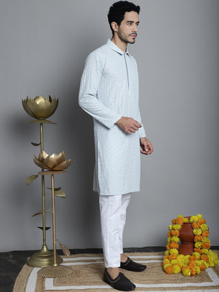 Men's Chikankari Embroidered and Sequence Kurta with Pyjama