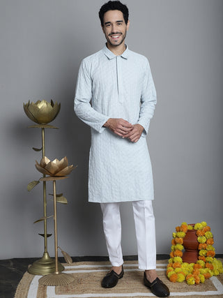 Men's Chikankari Embroidered and Sequence Kurta with Pyjama