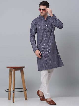 Men Grey Embroidered Sequinned Kurta with Pyjama