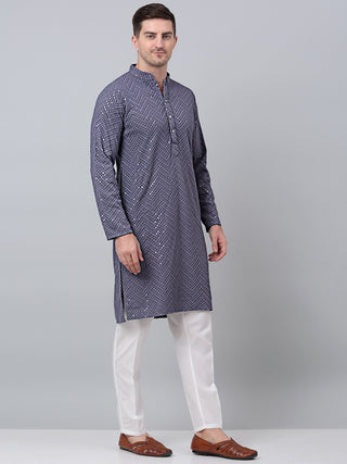 Men Grey Embroidered Sequinned Kurta with Pyjama