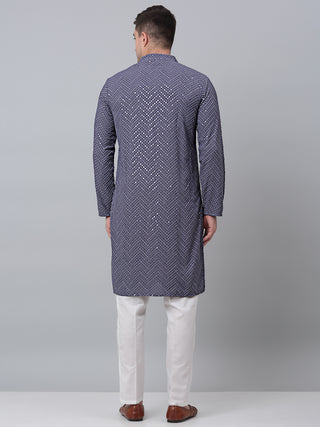 Men Grey Embroidered Sequinned Kurta with Pyjama