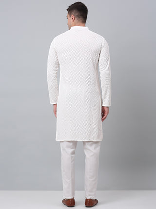 Men White Embroidered Sequinned Kurta with Churidar