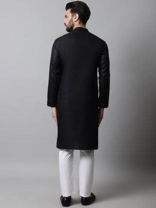 Men Black Embroidered Kurtas