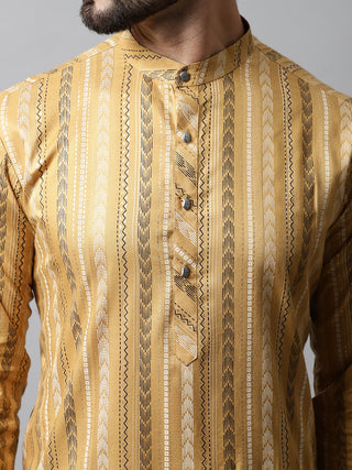 Men Beige Foil Printed Kurta with Churidar