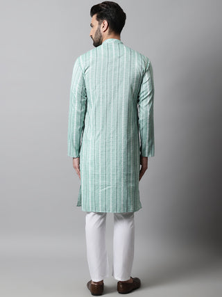 Men Sky Blue Geomatric Printed Kurta with Churidar