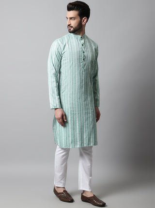 Men Sky Blue Geomatric Printed Kurta with Churidar