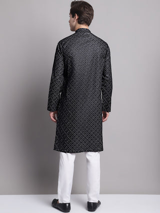 Men's Black Printed Pure Cotton Kurta Payjama Set