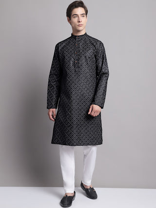 Men's Black Printed Pure Cotton Kurta Payjama Set