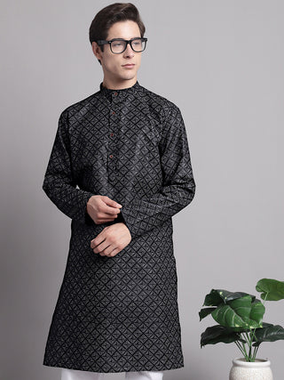 Men's Black Printed Pure Cotton Kurta Payjama Set