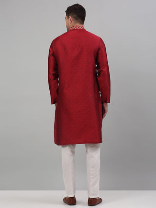 Men's Maroon Collar Embroidered Kurta Pyjama