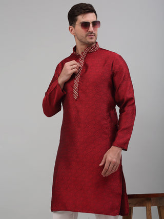 Men's Maroon Collar Embroidered Kurta Pyjama