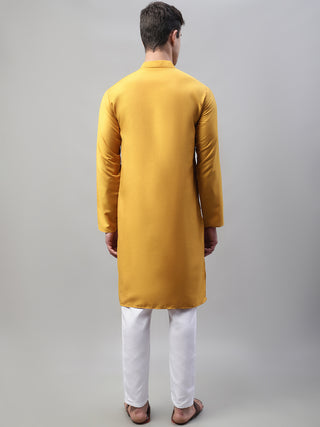 Men's Mustard Cotton Silk Mirror Work Kurta Pyjama