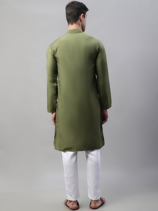 Men's Olive Green Cotton Silk Mirror Work Kurta Pyjama