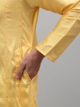 Men's Yellow Embroidered Kurta with Pyjama.