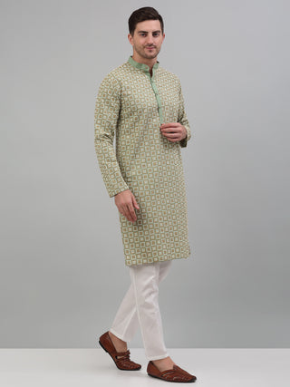 Men's Green Embroidered Kurta with Pyjama.