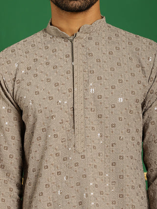 Men Grey Embroidered and Sequence Kurta with Salwar