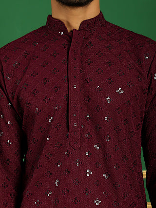 Men Purple Embroidered and Sequence Kurta with Salwar