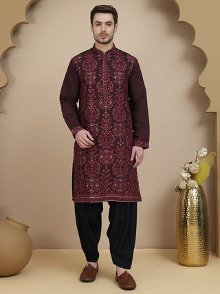 Embroidered Silk Blend Kurta with Salwar