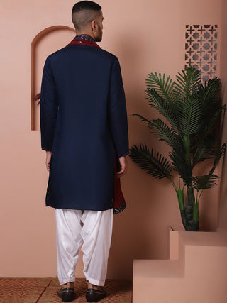 Aman Maheshwari in Embroidered Navy Blue Silk Blend Kurta Salwar and Dupatta Set for Men