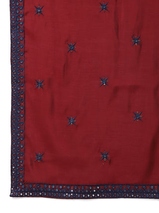 Aman Maheshwari in Embroidered Navy Blue Silk Blend Kurta Salwar and Dupatta Set for Men