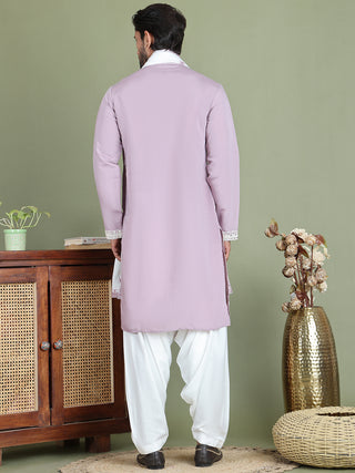 Embroidered Blue Silk Blend Kurta Salwar and Dupatta Set for Men