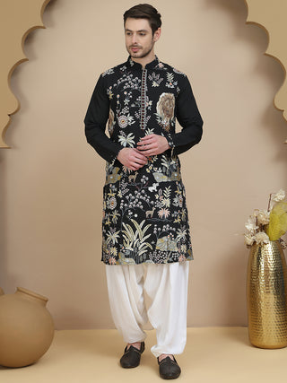 Embroidered Silk Blend Kurta with Salwar