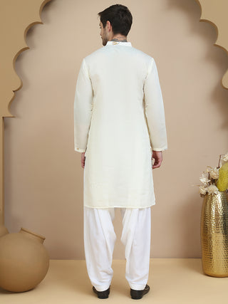 Embroidered Silk Blend Kurta with White Salwar