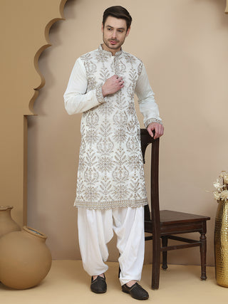 Embroidered Silk Blend Kurta with Salwar