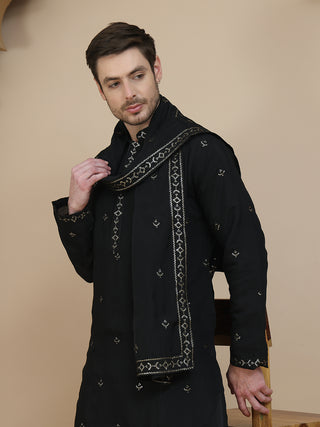 Embroidered Kurta Salwar and Dupatta Set for Men
