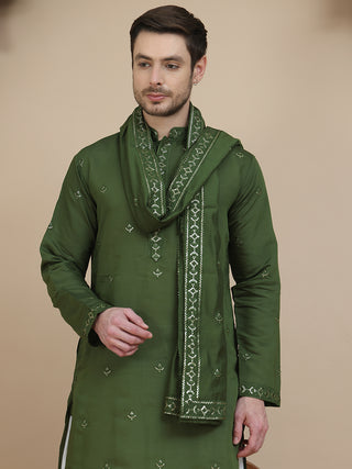 Embroidered Kurta Salwar and Dupatta Set for Men