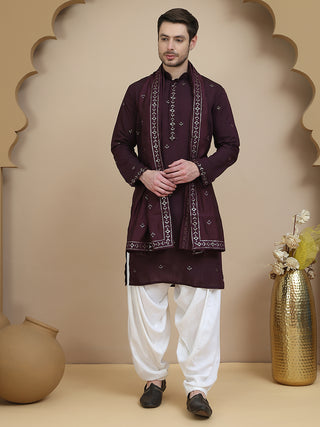 Embroidered Kurta Salwar and Dupatta Set for Men